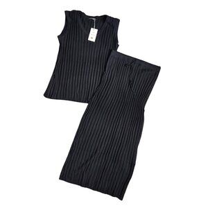 NWT | Black 2-Piece Ribbed Skirt Set | V-Neck Tank & Maxi Skirt | Size
